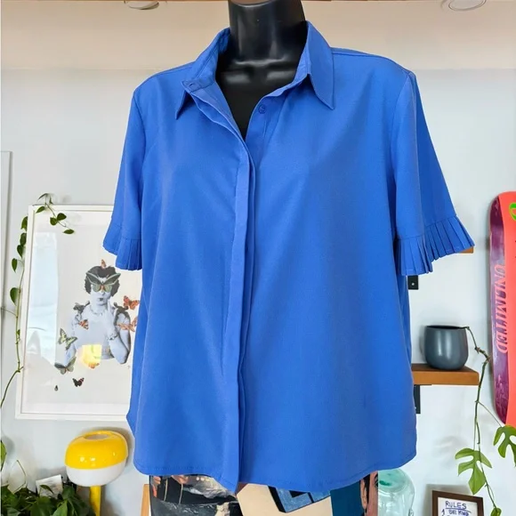 French Connection Blue Short-Sleeve Shirt – Like New, Size Small - Picture 4 of 8